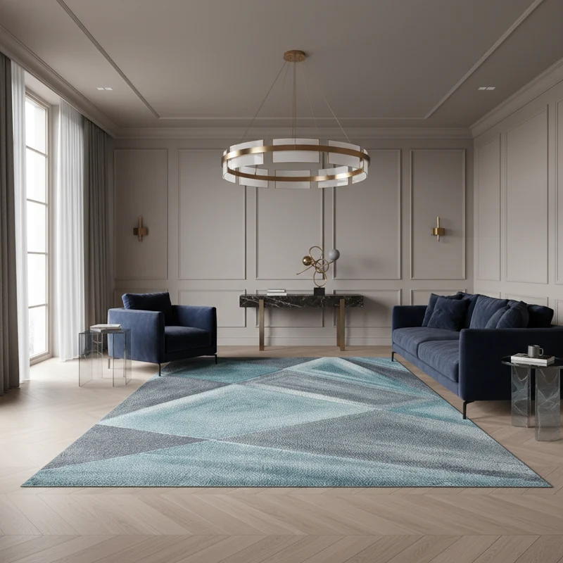 Kurzflor-Teppich Facetten-Muster – Waschbar | Geometrisches Prisma-Design | Saugroboter-geeignet
