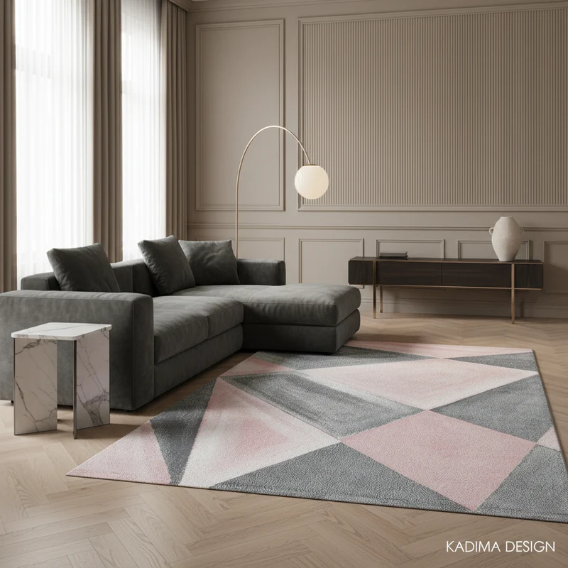 Kurzflor-Teppich Facetten-Muster – Waschbar | Geometrisches Prisma-Design | Saugroboter-geeignet