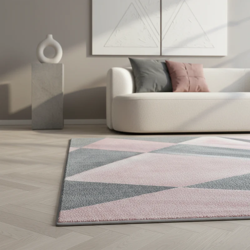 Kurzflor-Teppich Facetten-Muster – Waschbar | Geometrisches Prisma-Design | Saugroboter-geeignet