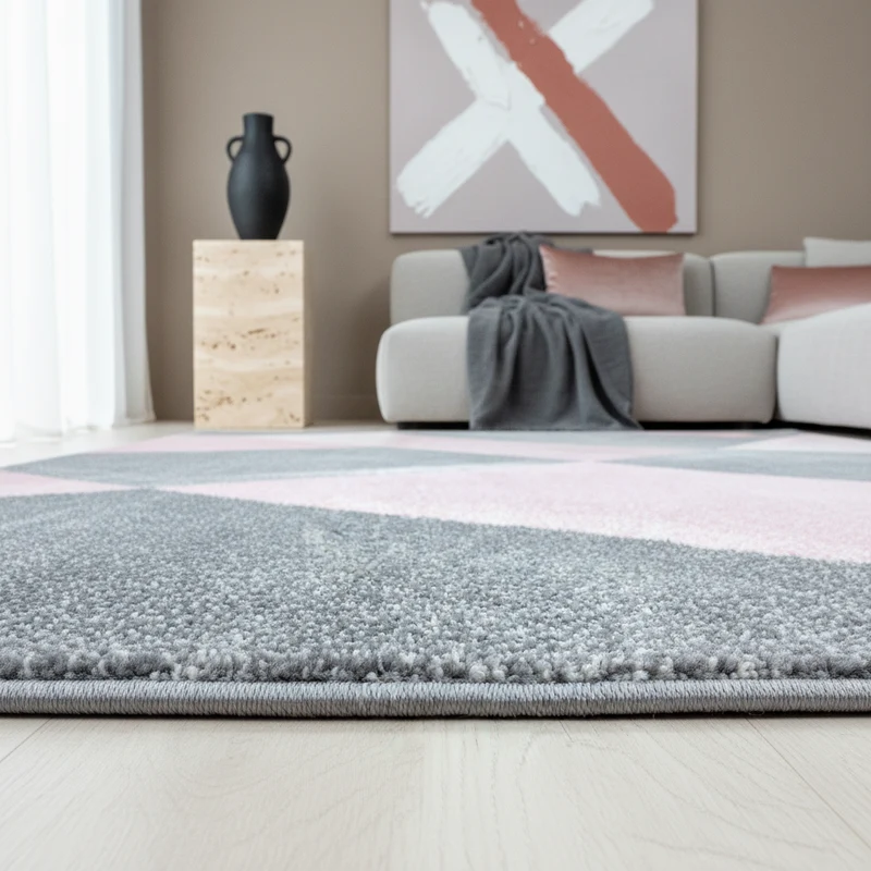 Kurzflor-Teppich Facetten-Muster – Waschbar | Geometrisches Prisma-Design | Saugroboter-geeignet