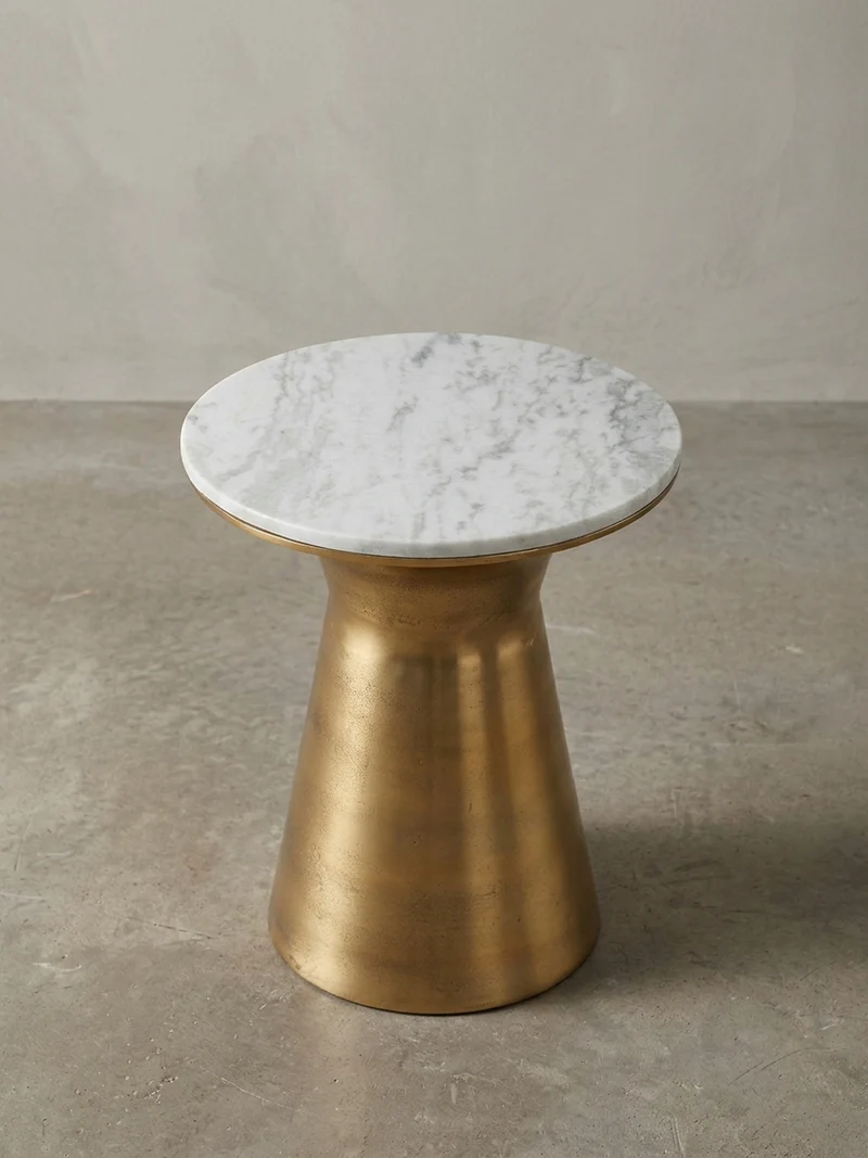 Beistelltisch – Rund Marmor Weiß Metall Goldfarben 35x35x45 cm