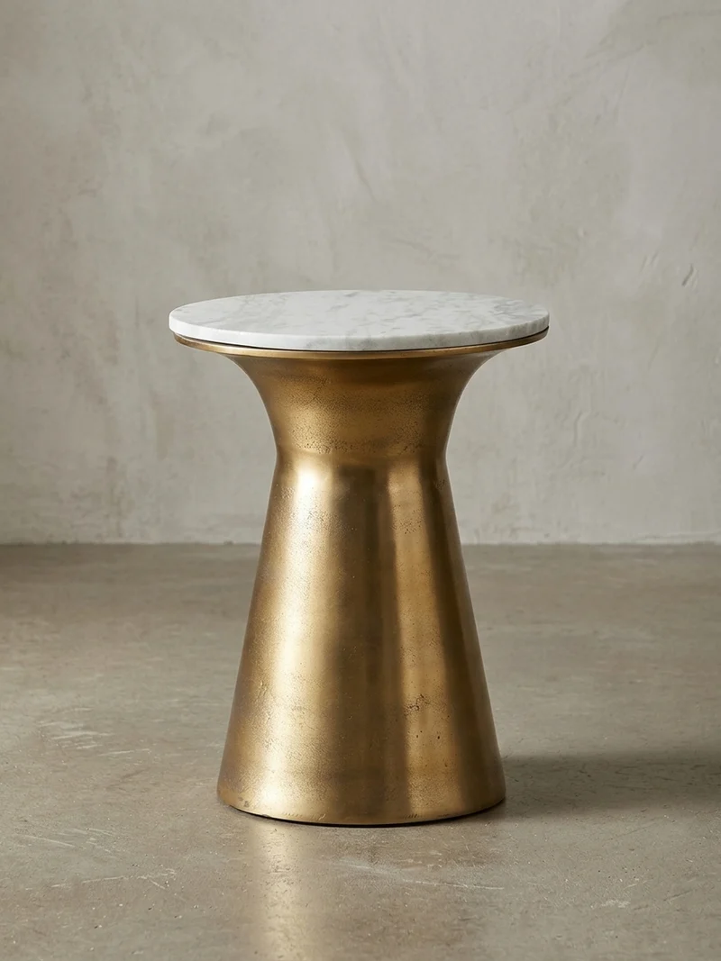 Beistelltisch – Rund Marmor Weiß Metall Goldfarben 35x35x45 cm