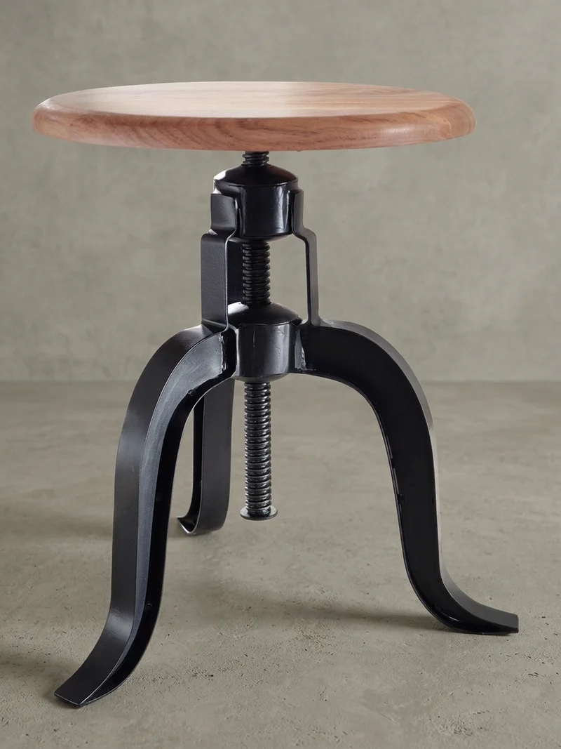 Drehhocker – Akazie Massivholz/Eisen, höhenverstellbar, Industrial-Stil