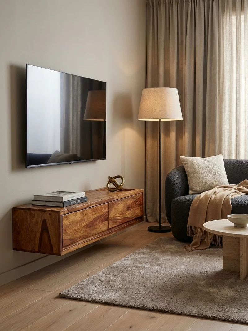 Lowboard Hängend Massivholz Modern Stil mit 2 Schubladen