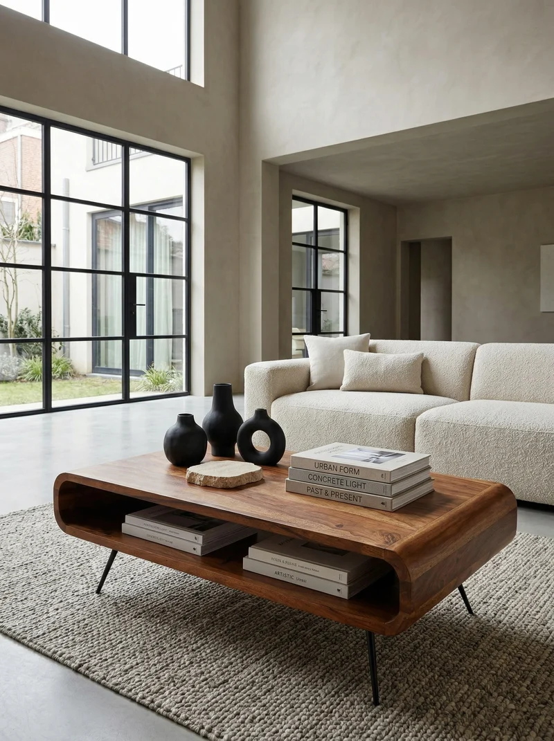 Wohnzimmertisch Massivholz Sheesham, Modernes Design mit Staufach