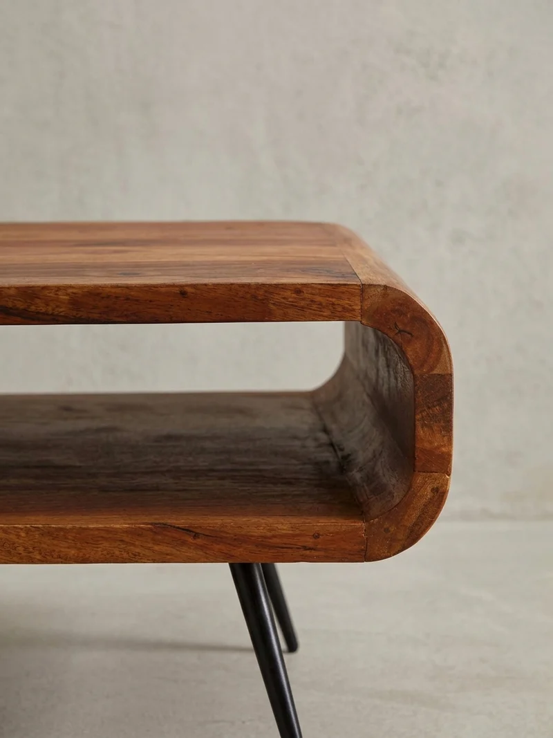 Wohnzimmertisch Massivholz Sheesham, Modernes Design mit Staufach