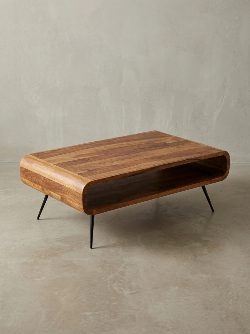 Wohnzimmertisch Massivholz Sheesham, Modernes Design mit Staufach
