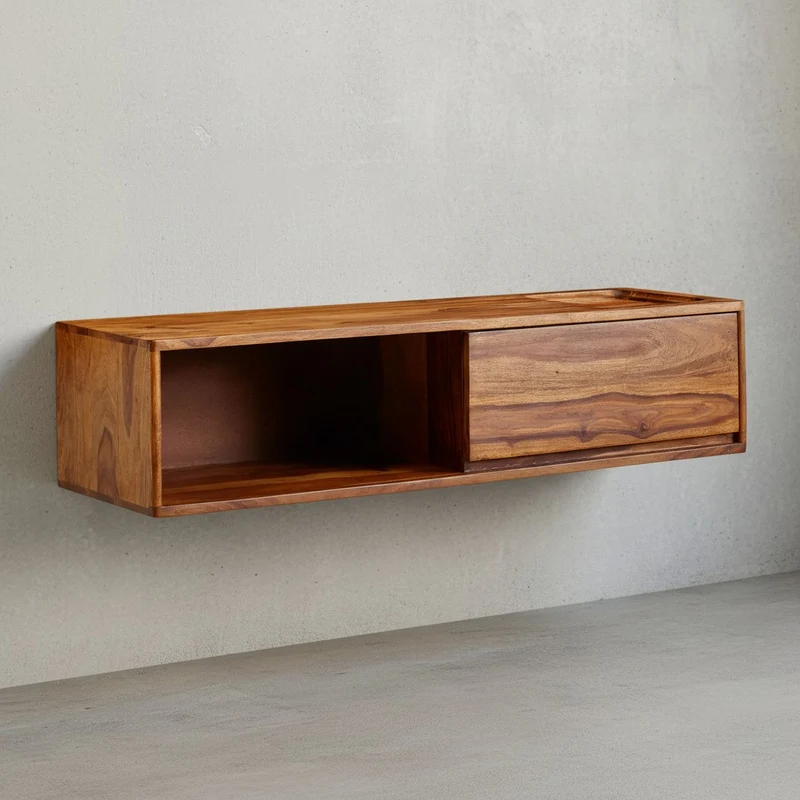 Lowboard Massivholz Modern Stil für Fernseher bis 50 Zoll mit Schublade und offenem Fach