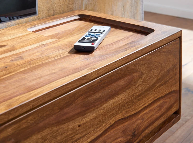 Lowboard Massivholz Modern Stil für Fernseher bis 50 Zoll mit Schublade und offenem Fach