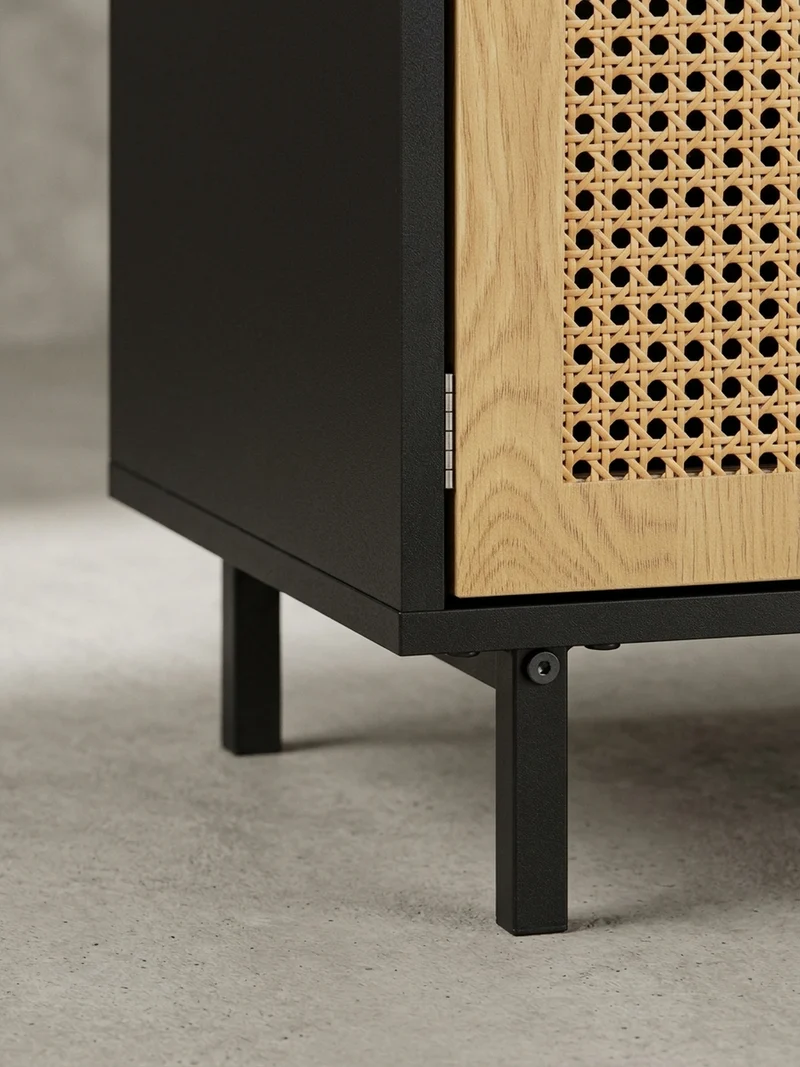 Sideboard – Schwarz, 80x86,5x40 cm, mit Wiener Geflecht, 2 Türen, Schubladen, hoch