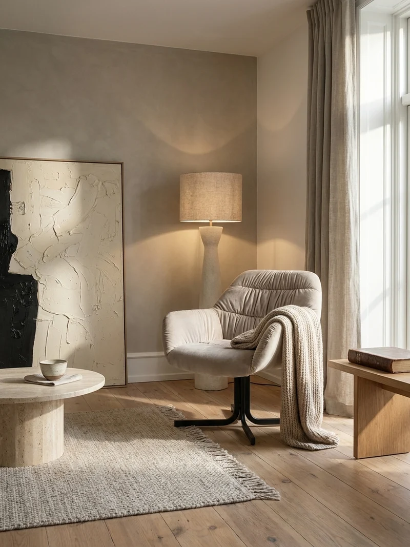 Loungesessel Samt mit Armlehnen und Metallgestell, gepolsterter Schalensitz, Beige 64x68x74 cm