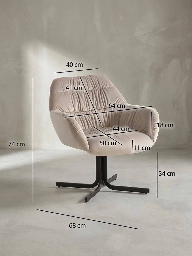 Loungesessel Samt mit Armlehnen und Metallgestell, gepolsterter Schalensitz, Beige 64x68x74 cm