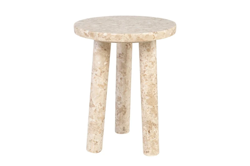 Casa Padrino Luxus Marmor Beistelltisch Cremefarben Ø 42 x H. 54 cm - Runder Beistelltisch mit Dreibein Fuß aus hochwertigem Creme Marmor - Luxus Möbel