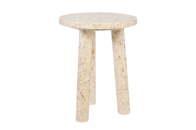 Casa Padrino Luxus Marmor Beistelltisch Cremefarben Ø 42 x H. 54 cm - Runder Beistelltisch mit Dreibein Fuß aus hochwertigem Creme Marmor - Luxus Möbel