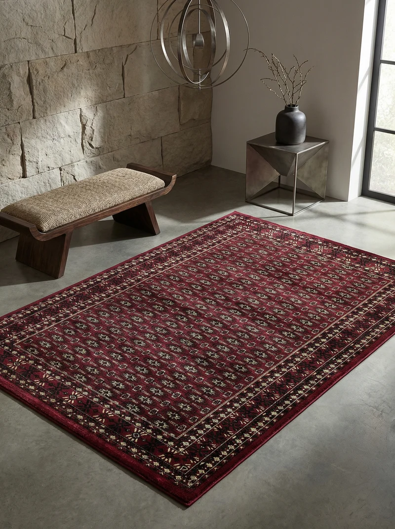 Kurzflor-Teppich Bukhara-Muster – Waschbar | Traditioneller Allover-Rapport | Dicht Gewebt in Premiumqualität
