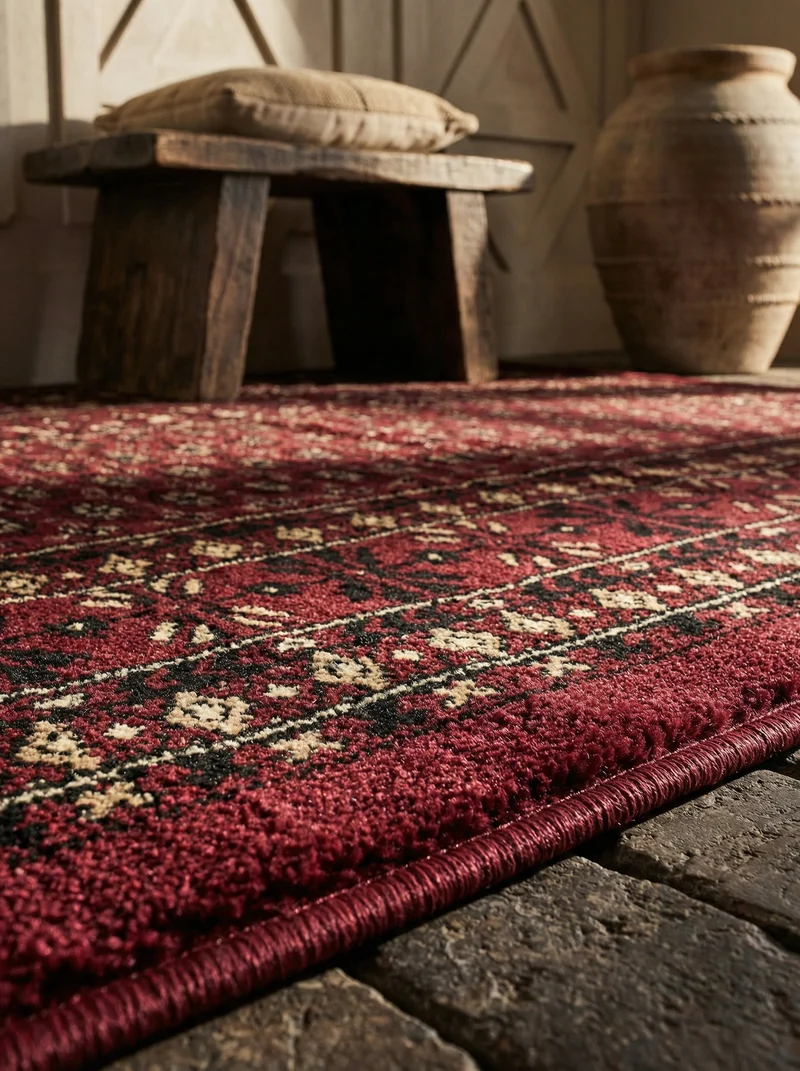 Kurzflor-Teppich Bukhara-Muster – Waschbar | Traditioneller Allover-Rapport | Dicht Gewebt in Premiumqualität