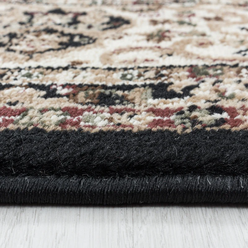 Kurzflor-Teppich Vintage Bordüre – Waschbar & Strapazierfähig | Heatset-Veredelung für Wolloptik