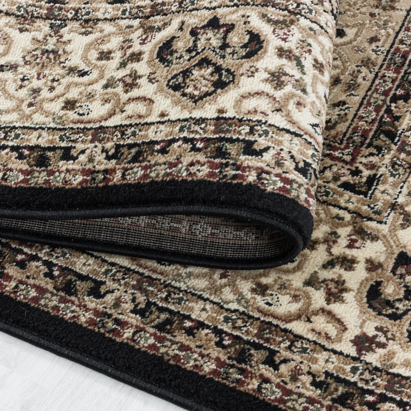 Kurzflor-Teppich Vintage Bordüre – Waschbar & Strapazierfähig | Heatset-Veredelung für Wolloptik