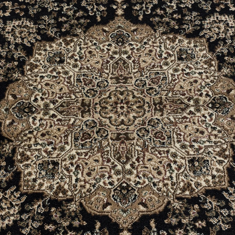 Kurzflor-Teppich Vintage Bordüre – Waschbar & Strapazierfähig | Heatset-Veredelung für Wolloptik