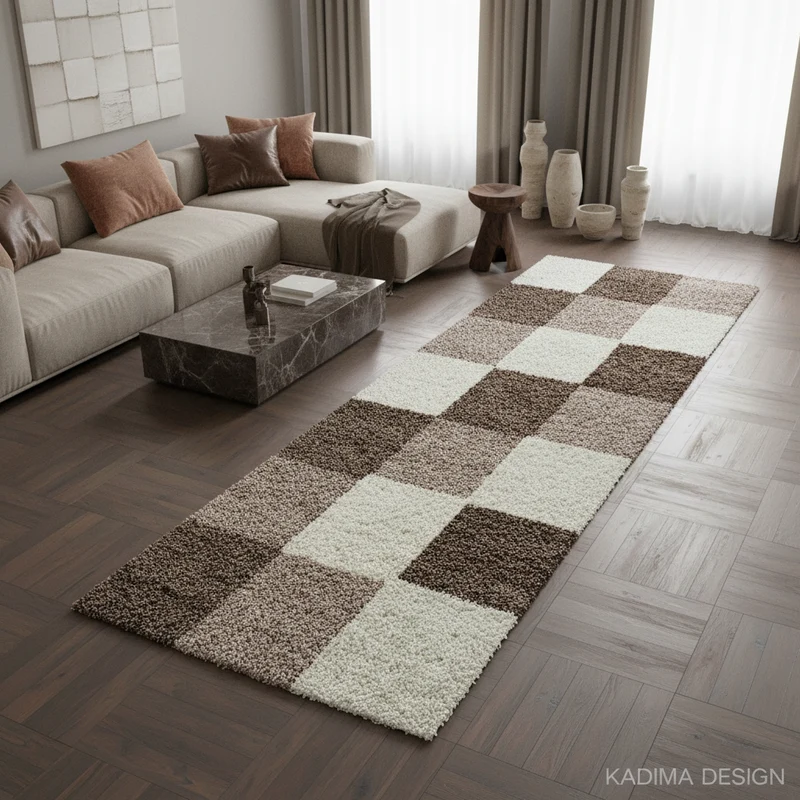 Shaggy Hochflor-Teppich Karo – Waschbar & Flauschig | 3,00 cm Florhöhe für Barfußkomfort