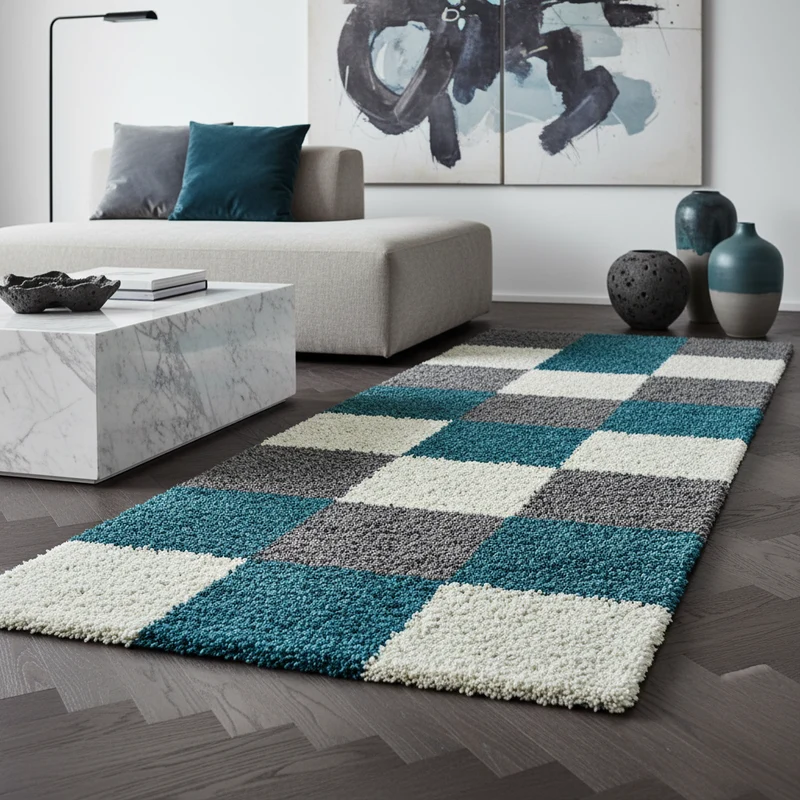 Shaggy Hochflor-Teppich Karo – Waschbar & Flauschig | 3,00 cm Florhöhe für Barfußkomfort