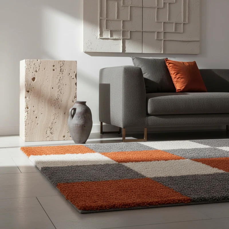 Shaggy Hochflor-Teppich Karo – Waschbar & Flauschig | 3,00 cm Florhöhe für Barfußkomfort