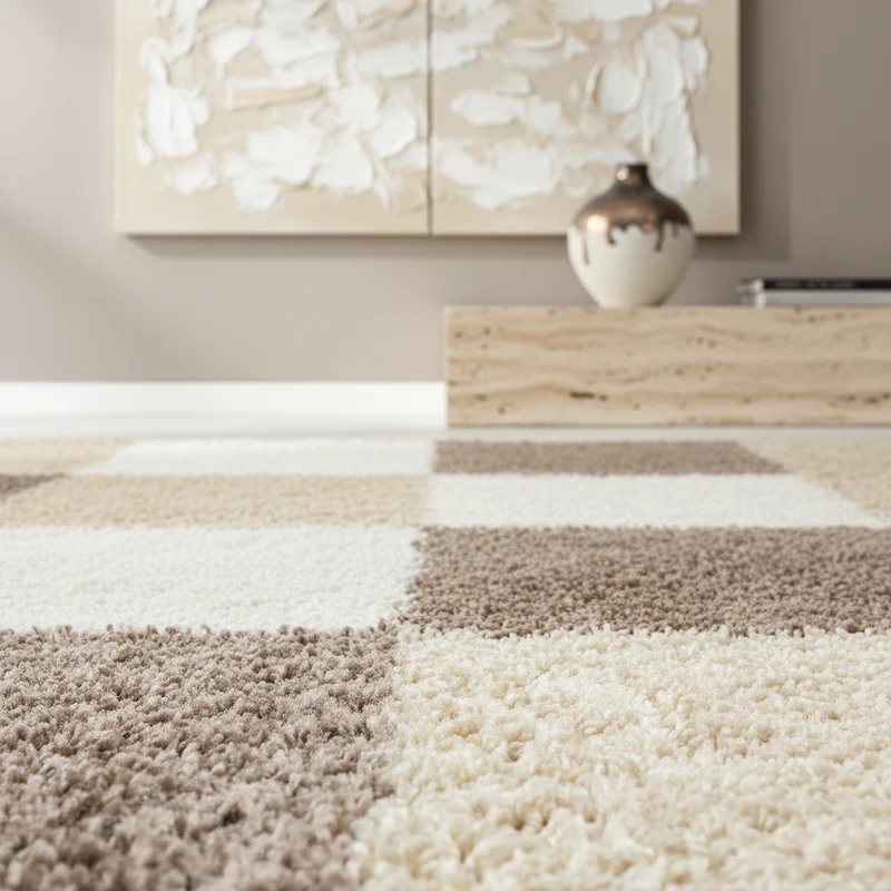 Shaggy Hochflor-Teppich Karo – Waschbar & Flauschig | 3,00 cm Florhöhe für Barfußkomfort