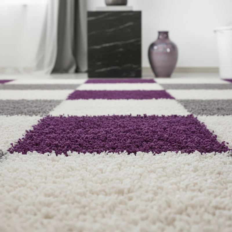 Shaggy Hochflor-Teppich Karo – Waschbar & Flauschig | 3,00 cm Florhöhe für Barfußkomfort