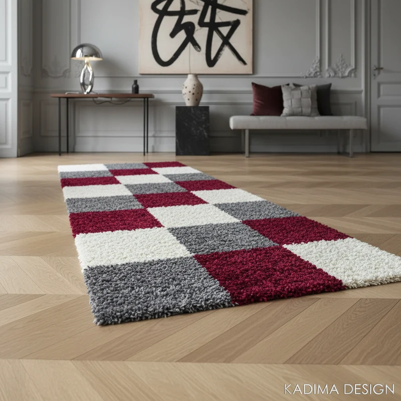 Shaggy Hochflor-Teppich Karo – Waschbar & Flauschig | 3,00 cm Florhöhe für Barfußkomfort