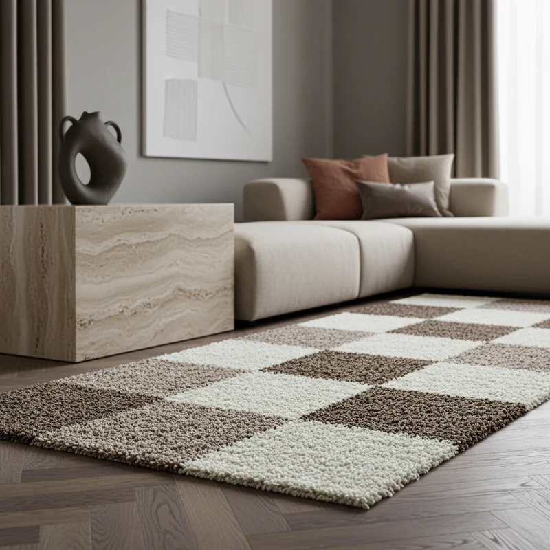 Shaggy Hochflor-Teppich Karo – Waschbar & Flauschig | 3,00 cm Florhöhe für Barfußkomfort