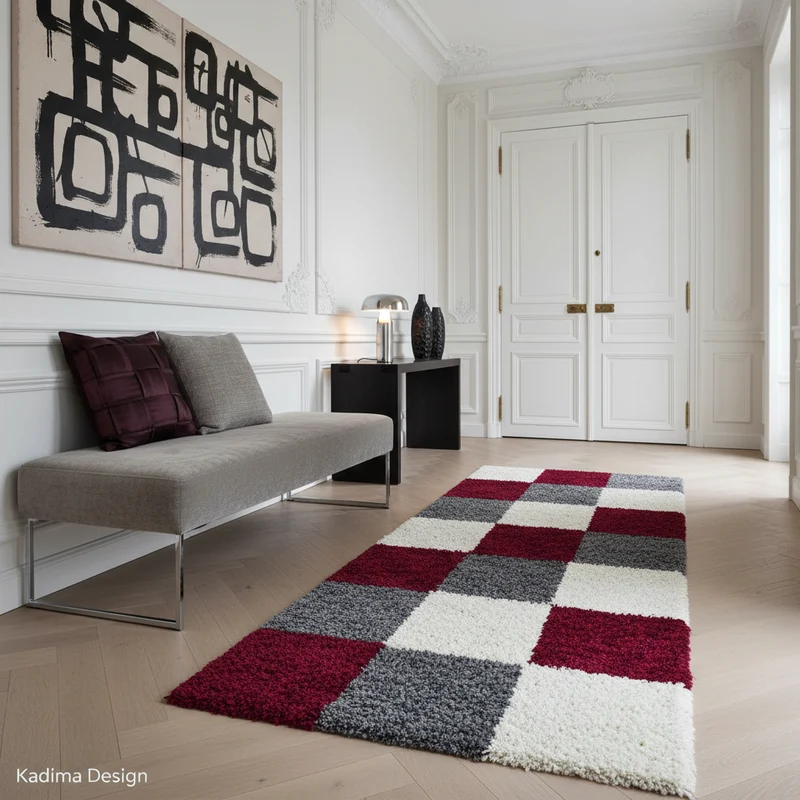 Shaggy Hochflor-Teppich Karo – Waschbar & Flauschig | 3,00 cm Florhöhe für Barfußkomfort