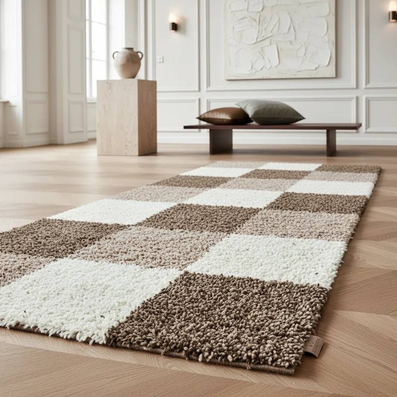 Shaggy Hochflor-Teppich Karo – Waschbar & Flauschig | 3,00 cm Florhöhe für Barfußkomfort