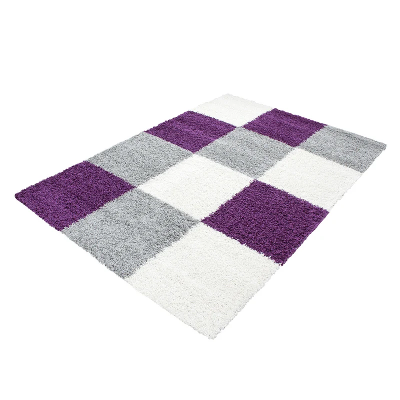 Shaggy Hochflor-Teppich Karo – Waschbar & Flauschig | 3,00 cm Florhöhe für Barfußkomfort