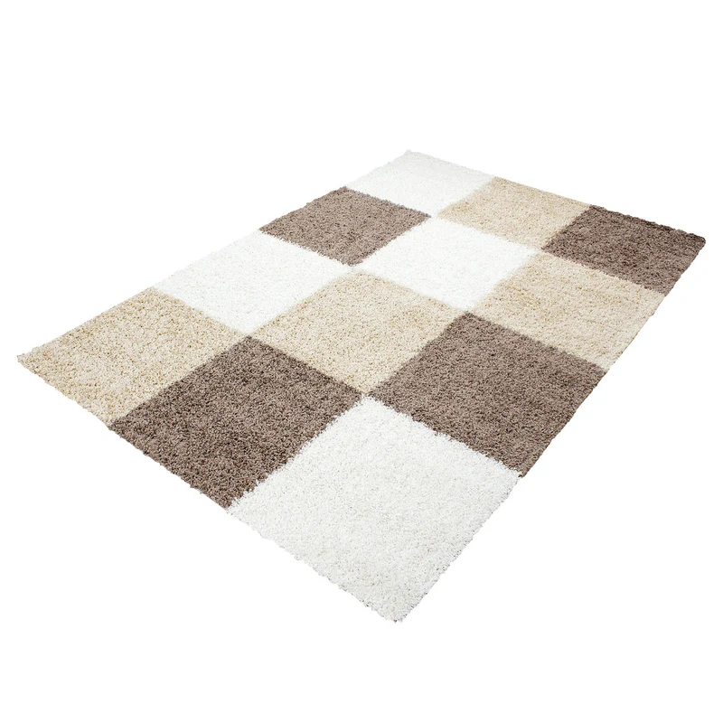 Shaggy Hochflor-Teppich Karo – Waschbar & Flauschig | 3,00 cm Florhöhe für Barfußkomfort