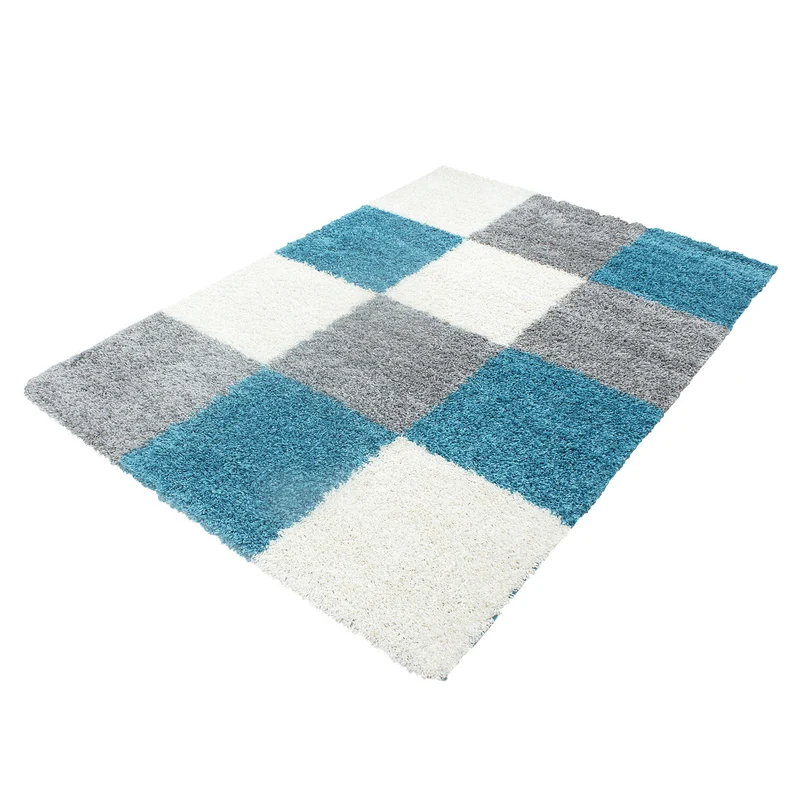 Shaggy Hochflor-Teppich Karo – Waschbar & Flauschig | 3,00 cm Florhöhe für Barfußkomfort