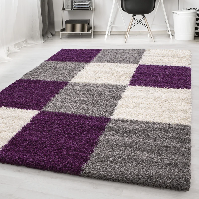 Shaggy Hochflor-Teppich Karo – Waschbar & Flauschig | 3,00 cm Florhöhe für Barfußkomfort