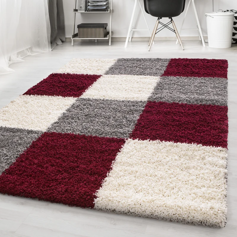 Shaggy Hochflor-Teppich Karo – Waschbar & Flauschig | 3,00 cm Florhöhe für Barfußkomfort