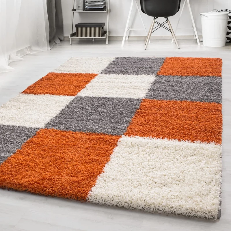 Shaggy Hochflor-Teppich Karo – Waschbar & Flauschig | 3,00 cm Florhöhe für Barfußkomfort