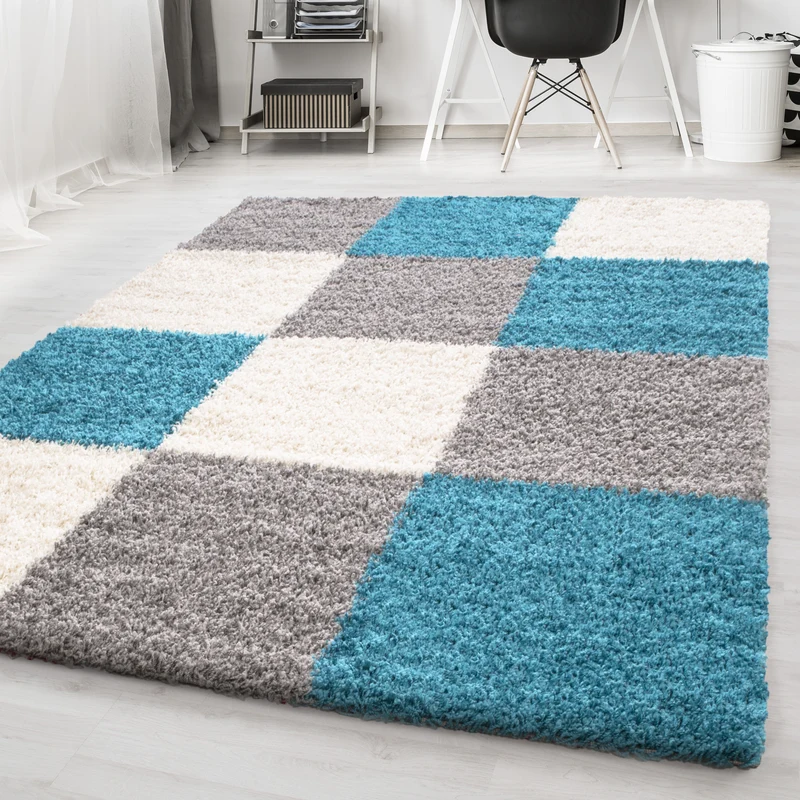 Shaggy Hochflor-Teppich Karo – Waschbar & Flauschig | 3,00 cm Florhöhe für Barfußkomfort