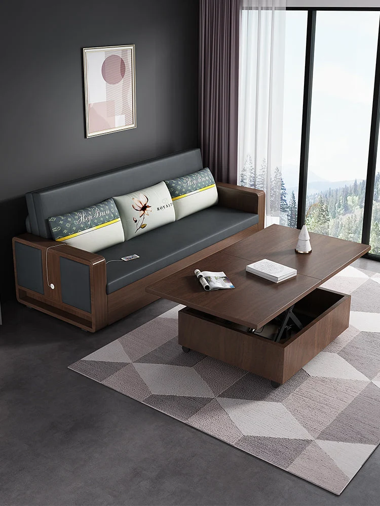 Schlafsofa mit heb- und erweiterbarem Couchtisch