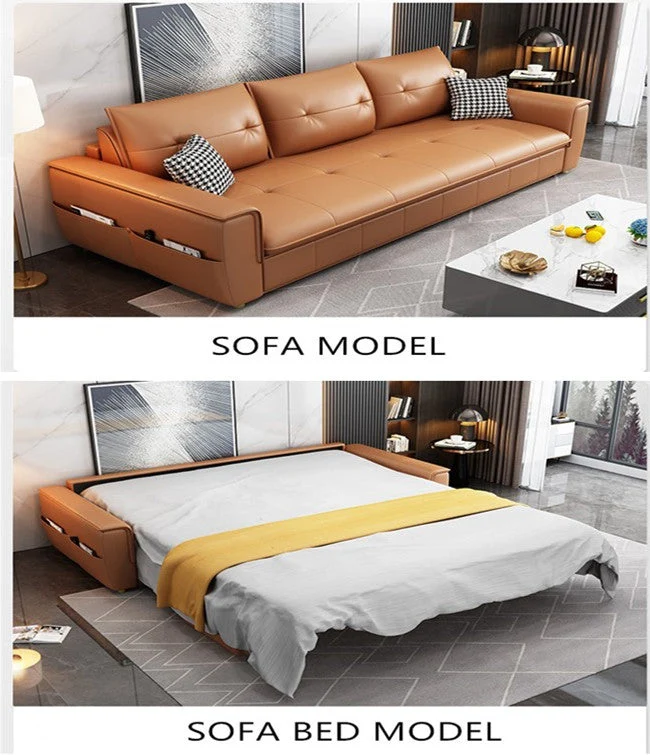 Schlafsofa aus Leder mit Matratze