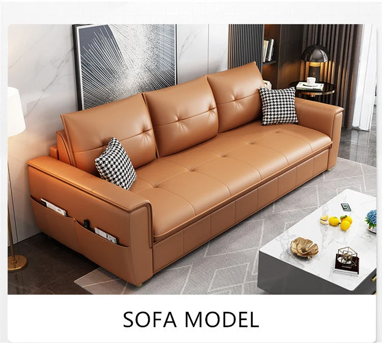 Schlafsofa aus Leder mit Matratze