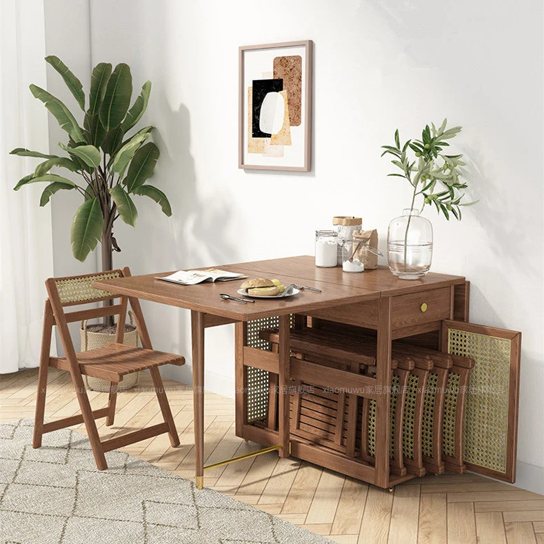 Double Drop Leaf Esstisch mit 4 klappbaren Stühlen