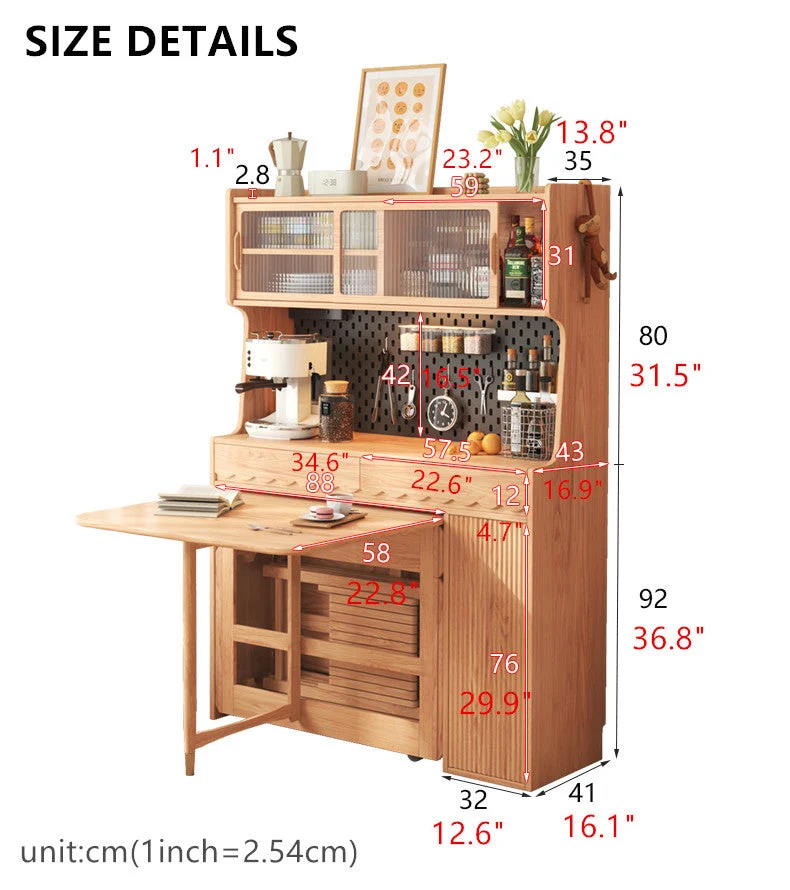 Double Drop Leaf Esstisch mit Pegboard Hutch Cabinet