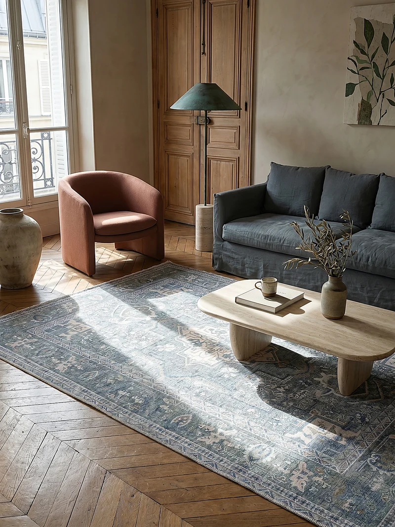 Waschbarer Flachgewebe-Teppich Vintage · 80 % recycelte Mischfasern