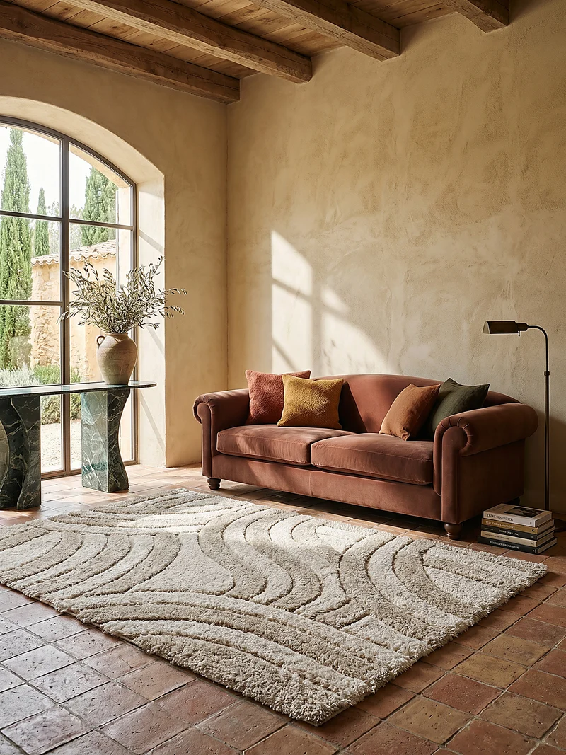 Hochflor-Teppich Wellenrelief · 100 % recyceltes Polyester · 40 mm