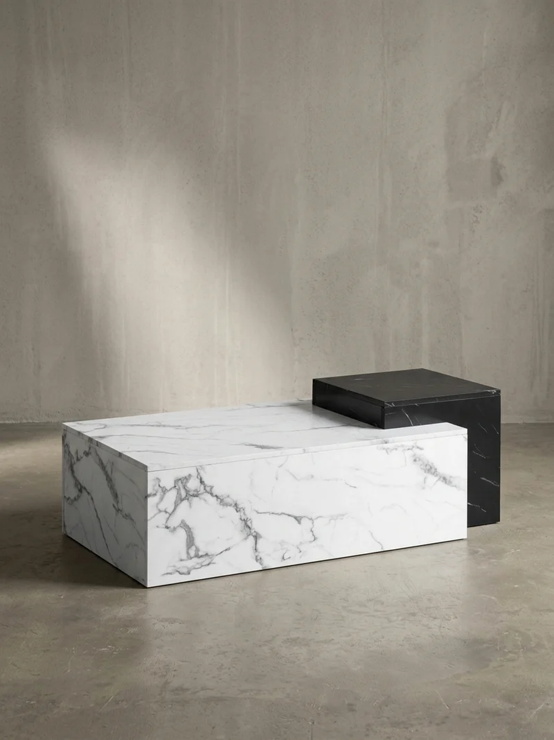 Couchtisch Weiß Schwarz Marmor-Optik Modern 120x60x40 cm Zwei Ebenen