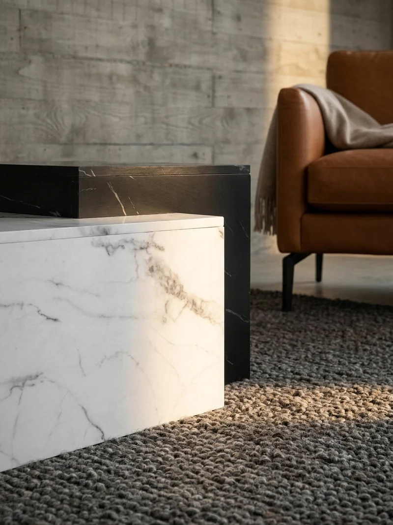Couchtisch Weiß Schwarz Marmor-Optik Modern 120x60x40 cm Zwei Ebenen