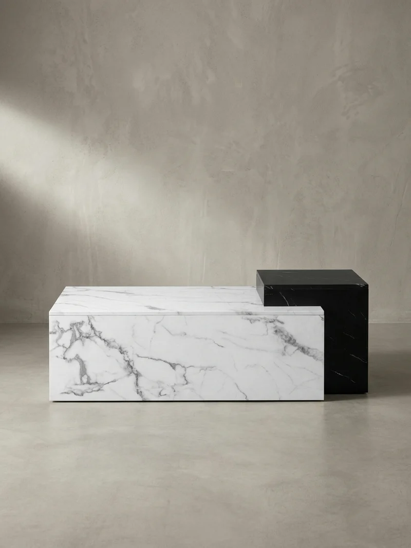 Couchtisch Weiß Schwarz Marmor-Optik Modern 120x60x40 cm Zwei Ebenen