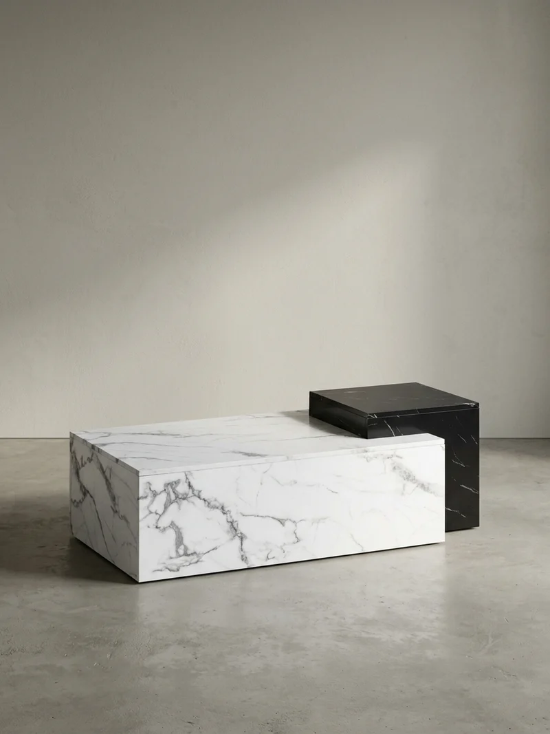 Couchtisch Weiß Schwarz Marmor-Optik Modern 120x60x40 cm Zwei Ebenen